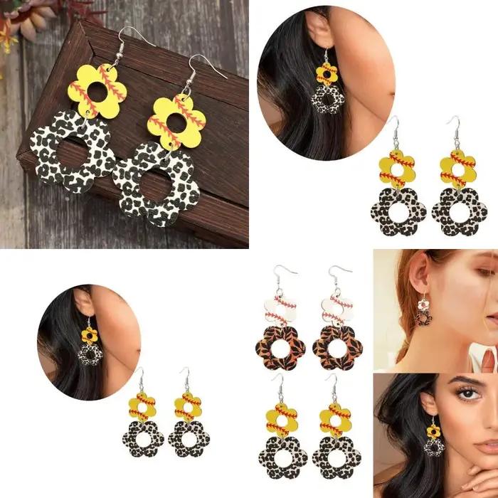 Boucles d'oreilles en bois conviviales avec découpe florale distinctive vache élégant crochets d'ore
