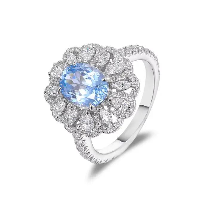 Bague en argent sterling 925 sertie de diamants ovales en aquamarine pour mariage et occasions spéciales bijoux fins élégance et originalité