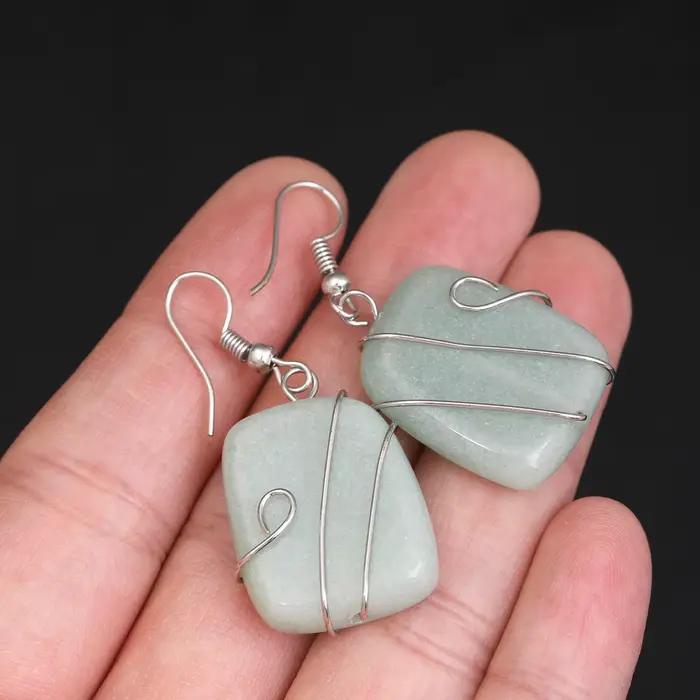 Boucles d'oreilles en pierres précieuses carrées en soie avec jade naturel améthyste cristal blanc obsidienne pour femmes occasions spéciales