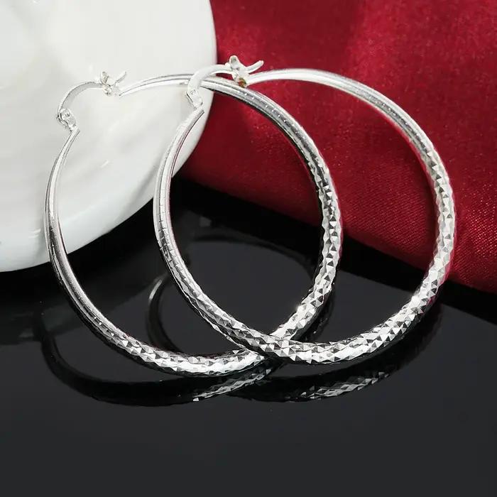 Boucles d'oreilles créoles rondes en argent regardé 925 pour femmes