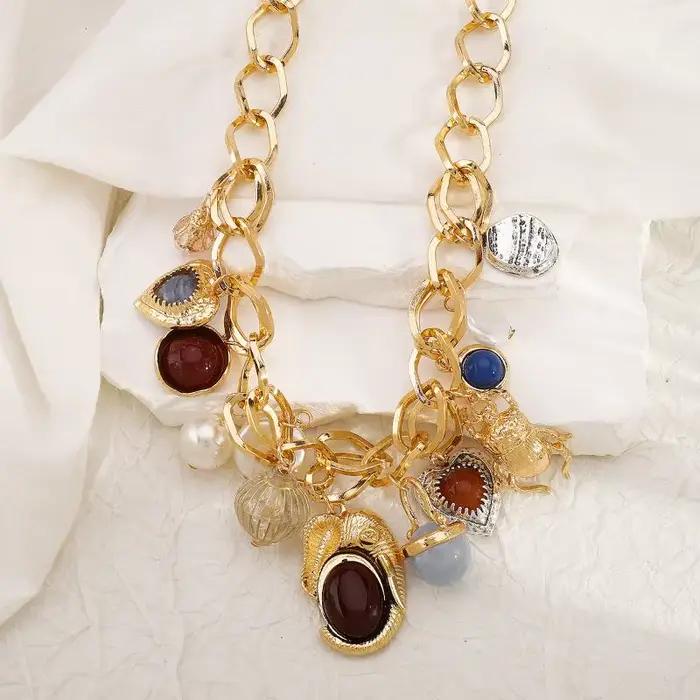 Ensemble de bijoux bohèmes rétro en résine avec pierres précieuses et perles pour femmes pour occasions spéciales