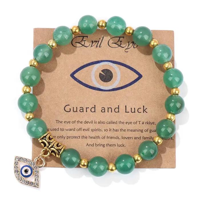 Bijoux porte-bonheur en pierre naturelle, perles rondes en or, Bracelet énergétique de Yoga avec diamant noir brillant, breloques œil du diable, chaîne à main