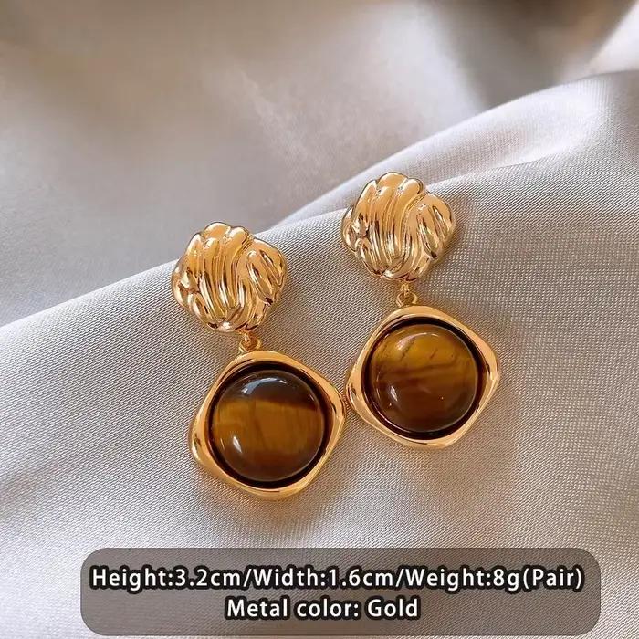 Maillard Design-Boucles d'oreilles rondes en pierre d'oeil de tigre pour filles gothiques, pendentif