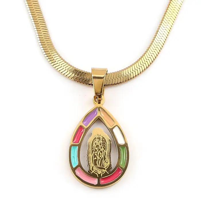 Collier de Prière Vierge Marie pour Femme et Homme, en Acier Inoxydable, Émail Or, Document, Forme de exacttelettes d'Eau, Iissa Upe JOJewelry