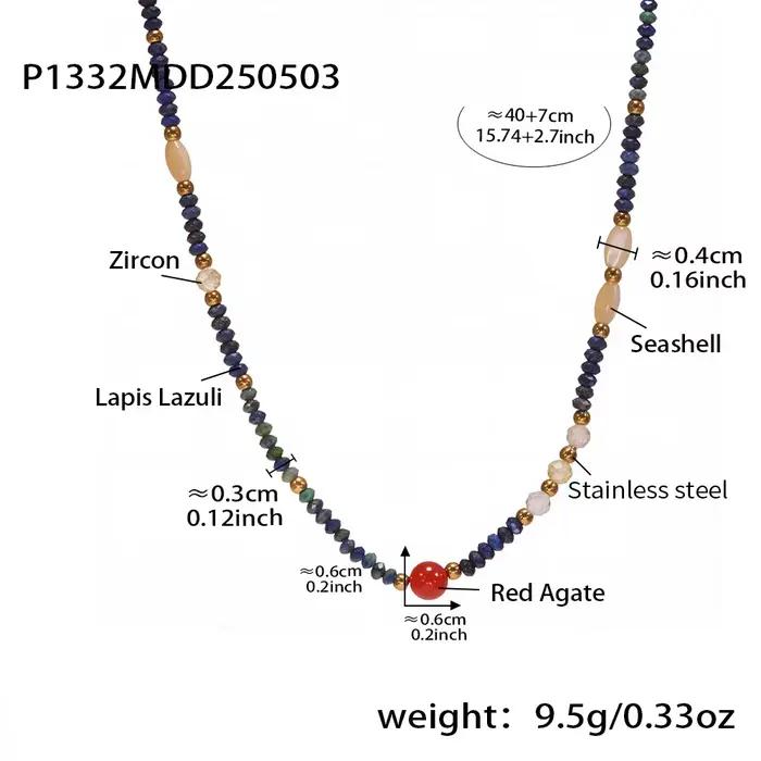 Collier grande roue pour femmes en acier inoxydable, Niche ronde, pierres naturelles, chaîne d'été,