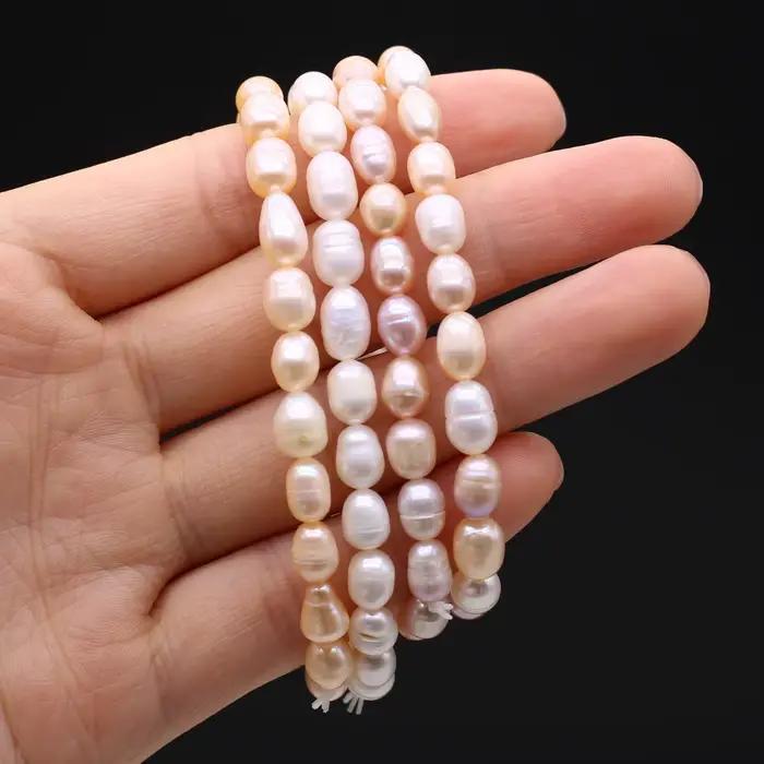Bracelet de perles 100% naturelles, breloques, corde élastique, vraies perles, pour petite amie, taille 8-9mm