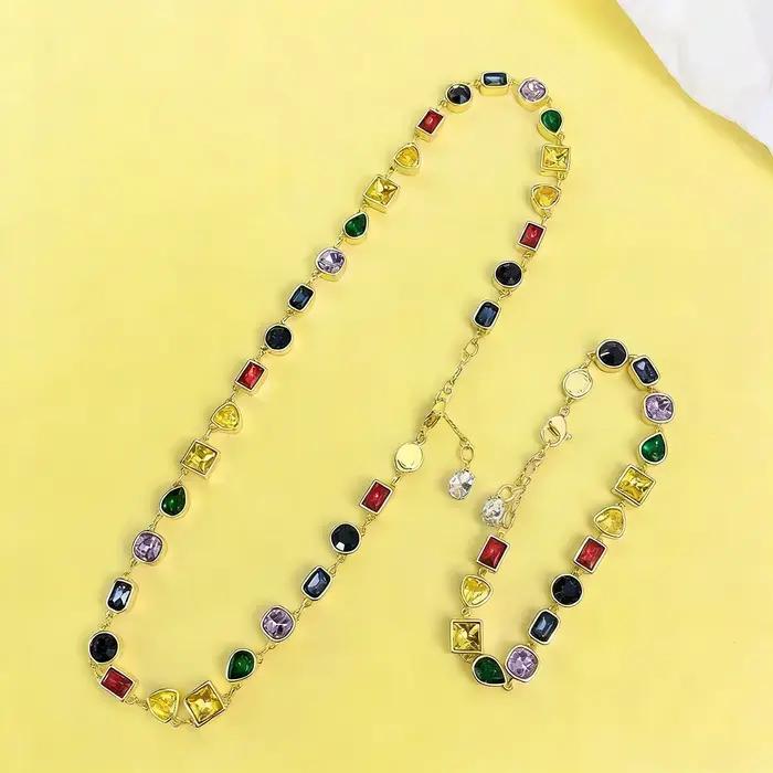 Ensemble de bijoux de luxe pour femmes en argent sterling 925 et or rose 18 carats avec pierres précieuses colorées pour les occasions spéciales