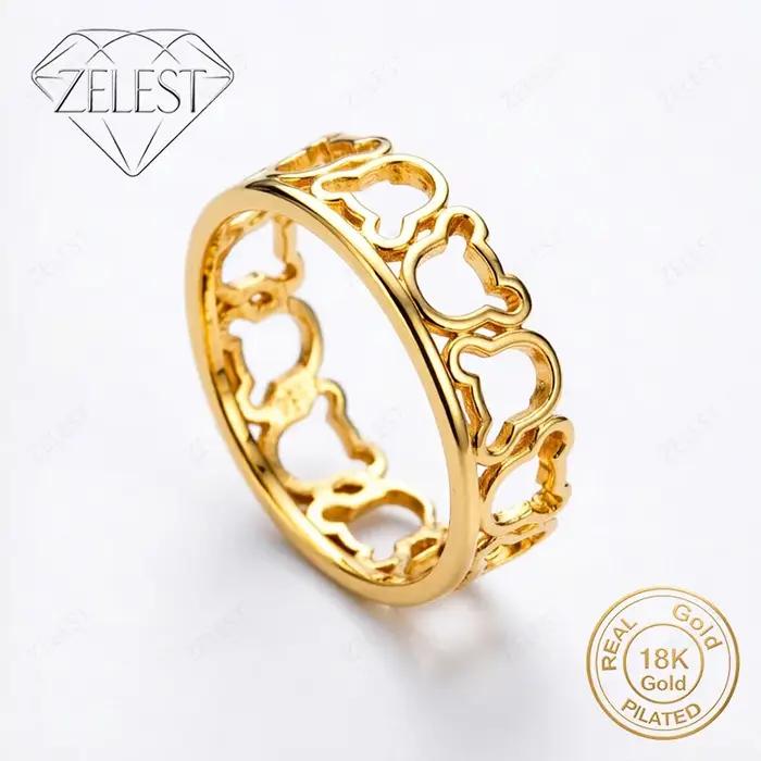 Bague en argent sterling 925 sertie d'or 18 carats motif ours ajouré pour femmes occasions spéciales alliance de mariage