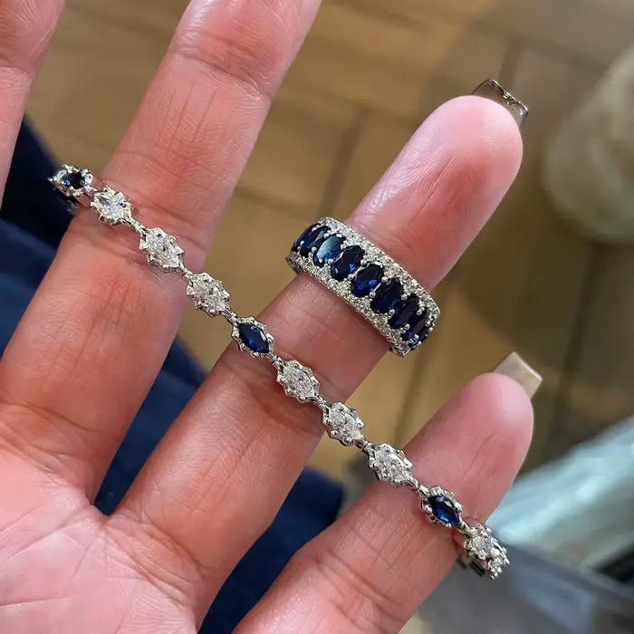 Nouveaux ensembles de bijoux bleus en diamants incrustés de haute qualité