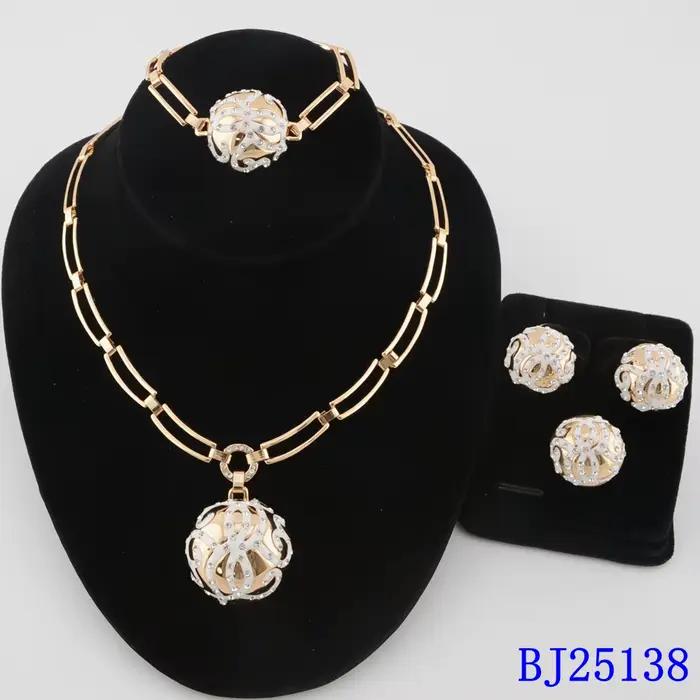Ensemble de bijoux de luxe africain plaqué or 18 carats, 4 pièces, collier, boucles d'oreilles, bagu