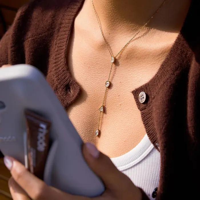 Yori – collier chaîne en Y en zircone cubique géométrique blanche exquise