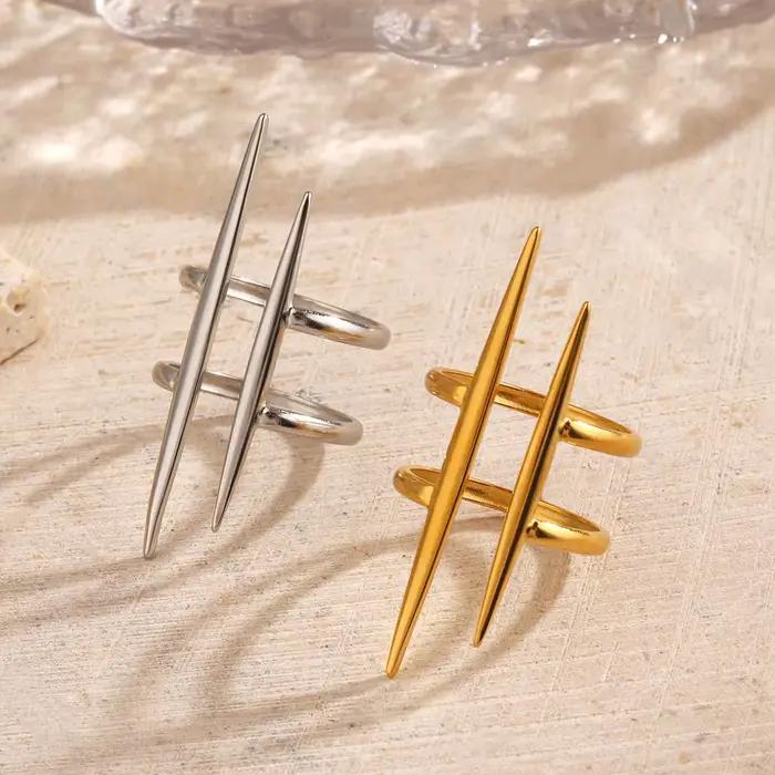 LATS nouveau Design mode Pop plaqué or en acier inoxydable ligne bague pour femmes Couple personnalité Hip Hop bijoux en gros