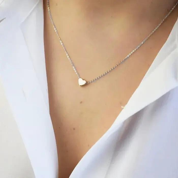Colliers de clavicule minimalistes pour femmes en forme de cœur bijoux délicats mode plage été nouveau design or plaqué argent