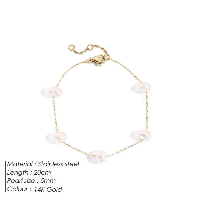Bracelet minimaliste en perles d'eau douce naturelles plaqué or 14 carats pour femmes élégantes occasions spéciales cadeau bijoux