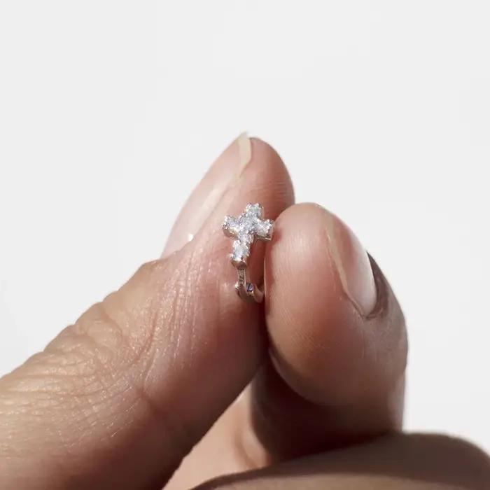 925 boucle d'oreille en argent Sterling mode Zircon croix Mini anneau