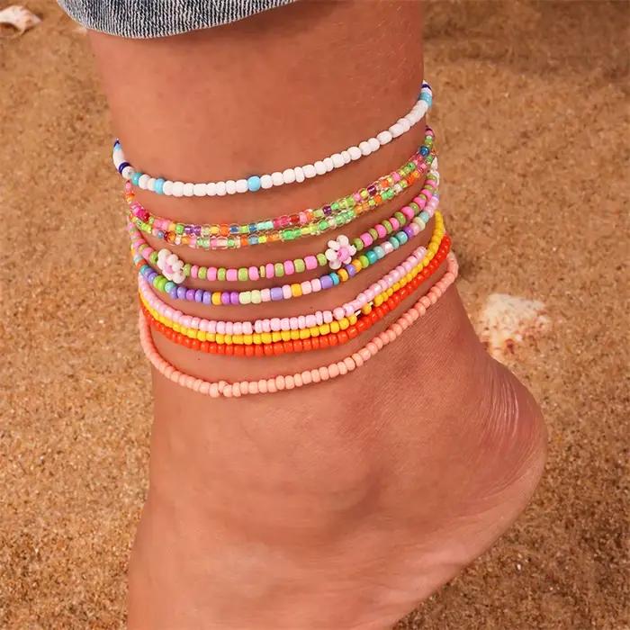 Bracelets de cheville bohème colorés en perles faites à la main pour femmes, Bracelet de plage d'été, chaîne de pied et de jambe, accessoires de bijoux pour filles