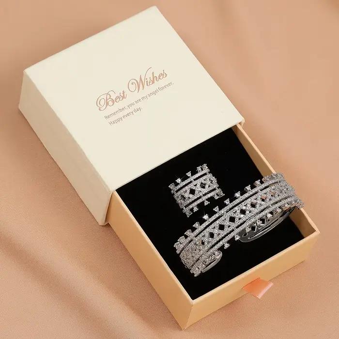 ZAKOL luxe brillant AAA Zircon Bracelet bague ensemble pour les femmes réglable ouvert Bracelet ensembles de bijoux de mariage accessoires de fête