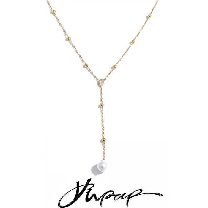 Yhpup – collier en acier inoxydable avec perles simulées en zircone, chaîne en Y, style coréen chic, accessoires de bijoux délicats pour l'été