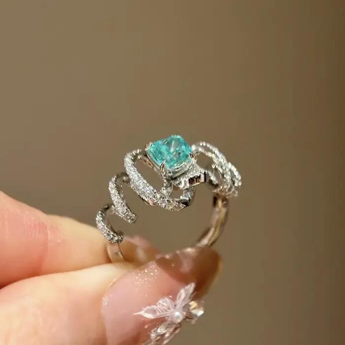Bagues Paraiba en spirale serties de diamants frais et de haute qualité pour femmes