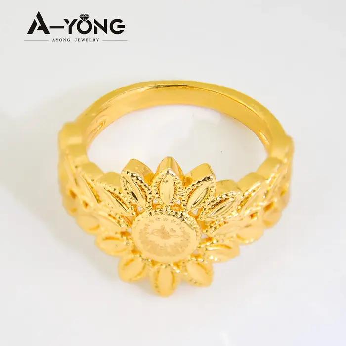 Bague de pièces de monnaie couleur or saoudien plaqué or 21 carats