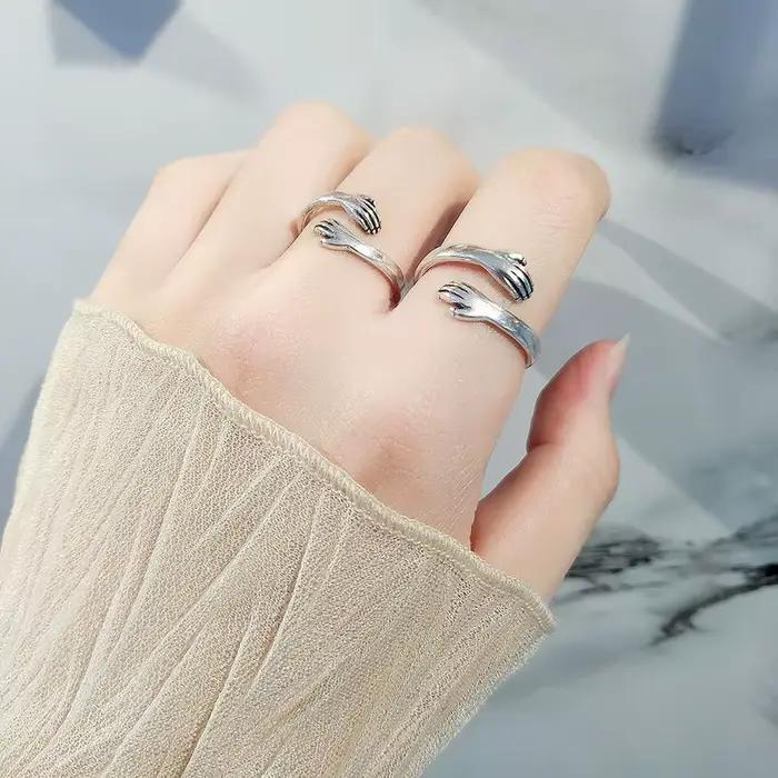 Bague de couple en forme de coeur alliage de zinc romantique engagement amour éternel pour femme homme occasions spéciales anniversaire cadeau unique