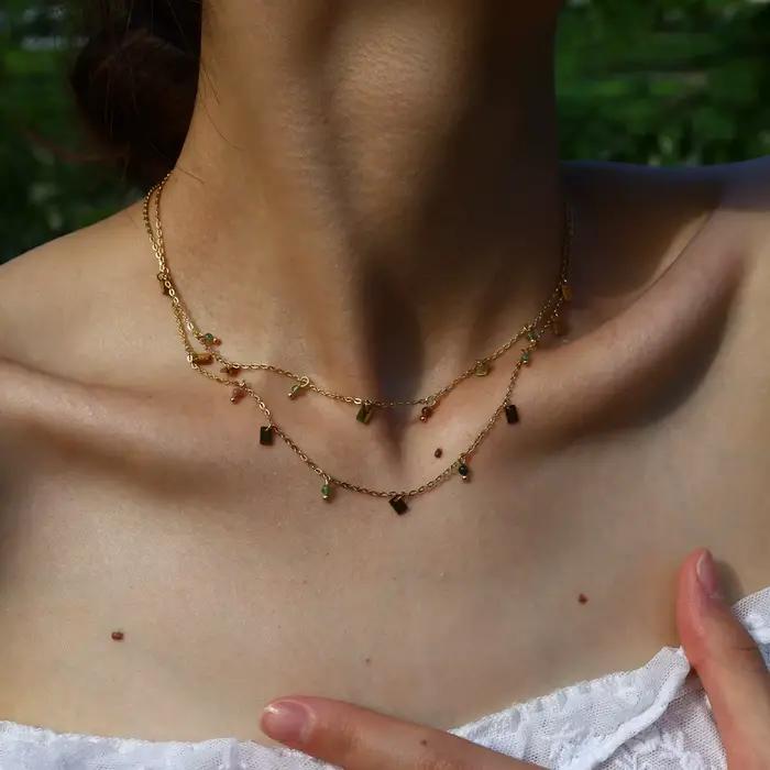 WILD & FREE Exquis femmes en acier inoxydable collier verre cristal charme élégant bijoux 18k plaqué or imperméable