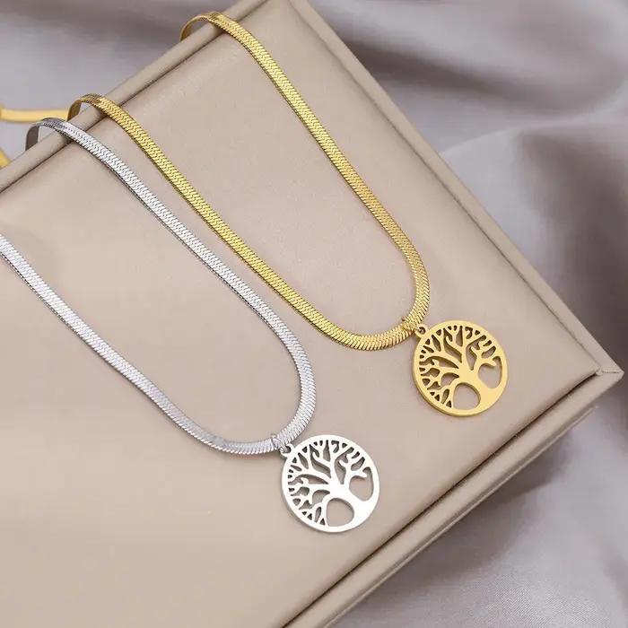 HIPEE mode serpent os chaîne collier pour hommes femmes arbre de vie pendentif