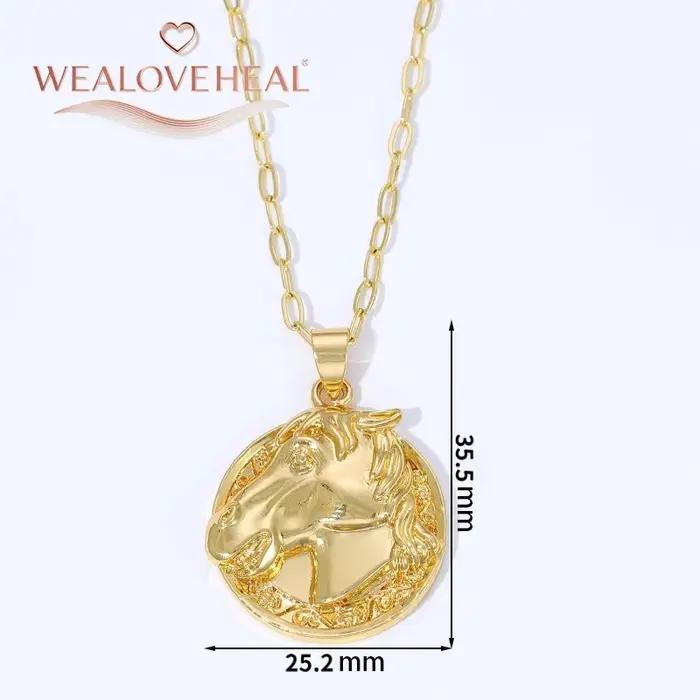 Colliers avec pendentifs de cheval en forme d'animal mignon, collier avec pendentif tête de cheval en laiton plaqué or 18 carats pour femmes/hommes, colliers de bijoux