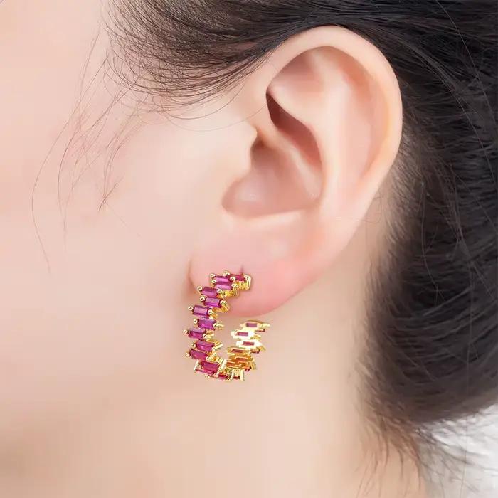 Boucles d'oreilles créoles Nidin élégantes en cristal baguette, géométrie irrégulière, style Huggie, tendance, pour femme, usage quotidien, accessoire de bijouterie