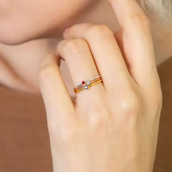 EManco – bague en acier inoxydable avec pierre de naissance