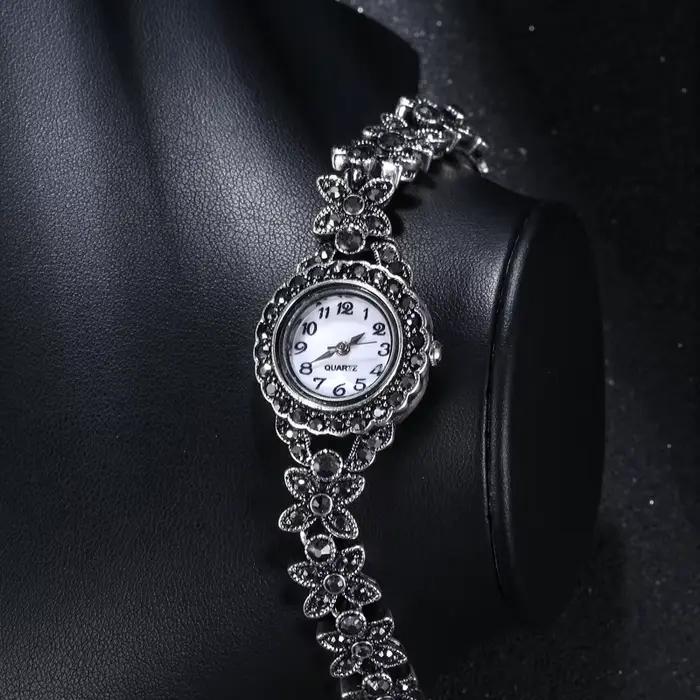 Bracelets plaqués argent prairie pour femmes, breloques pour filles, accessoires en cristal, mode dame, montres à quartz, accessoires à main féminins