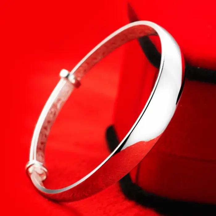 Bracelet jonc rond tendance en argent sterling 925, grand jonc simple pour femme, cadeau bijoux - Nouvelle collection