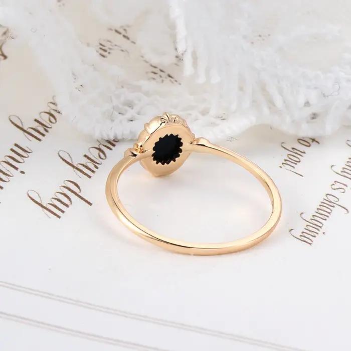 LAMOON bague en Agate noire naturelle pour femmes