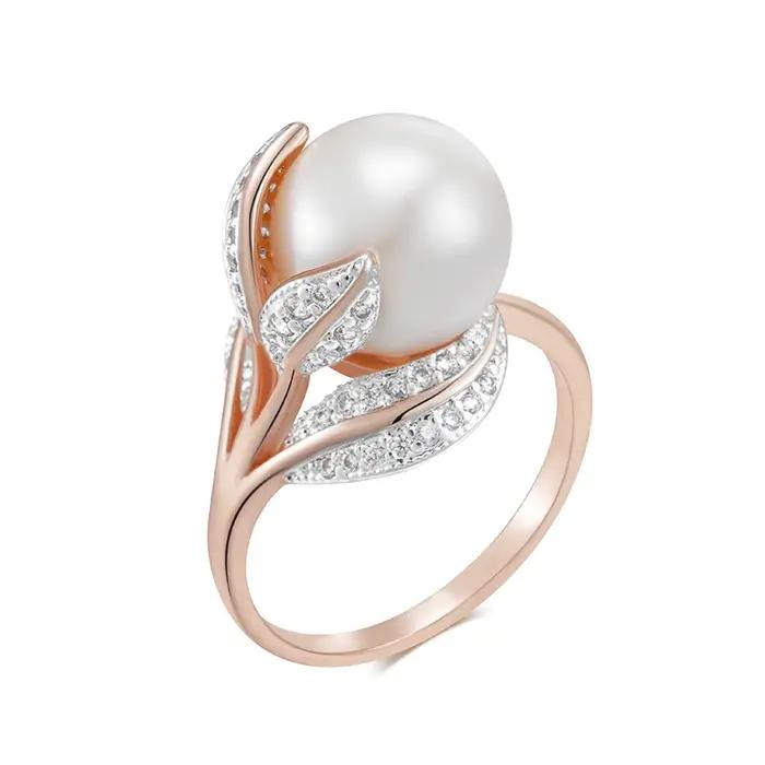Wbmqda – grandes bagues en perles blanches pour femmes, couleur or Rose 585, bijoux de luxe en Zircon, cadeaux de mariage