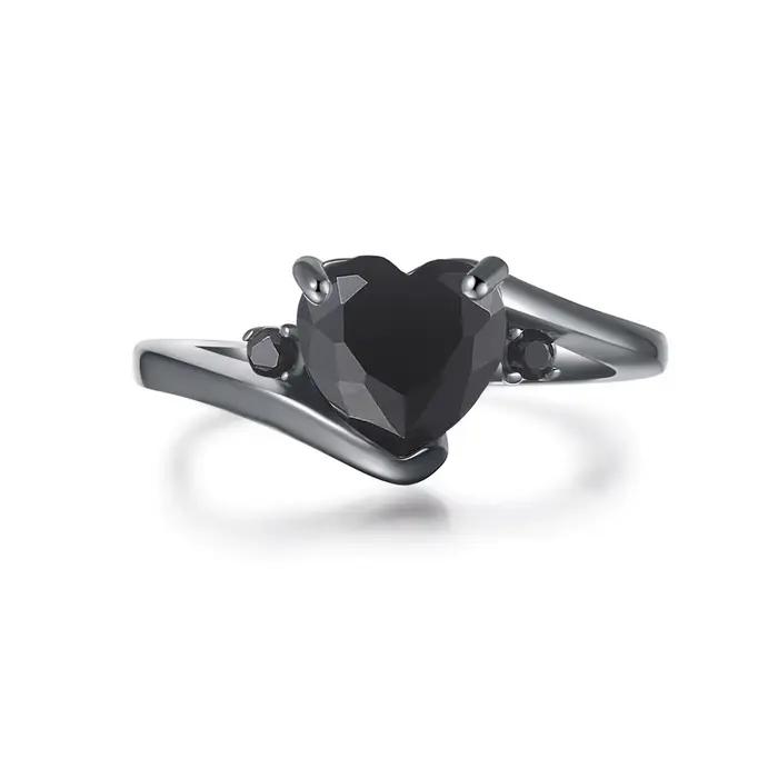 Bagues gothiques Vintage Punk en forme de cœur pour femmes, bijoux Holloween, couleur or noir, bague