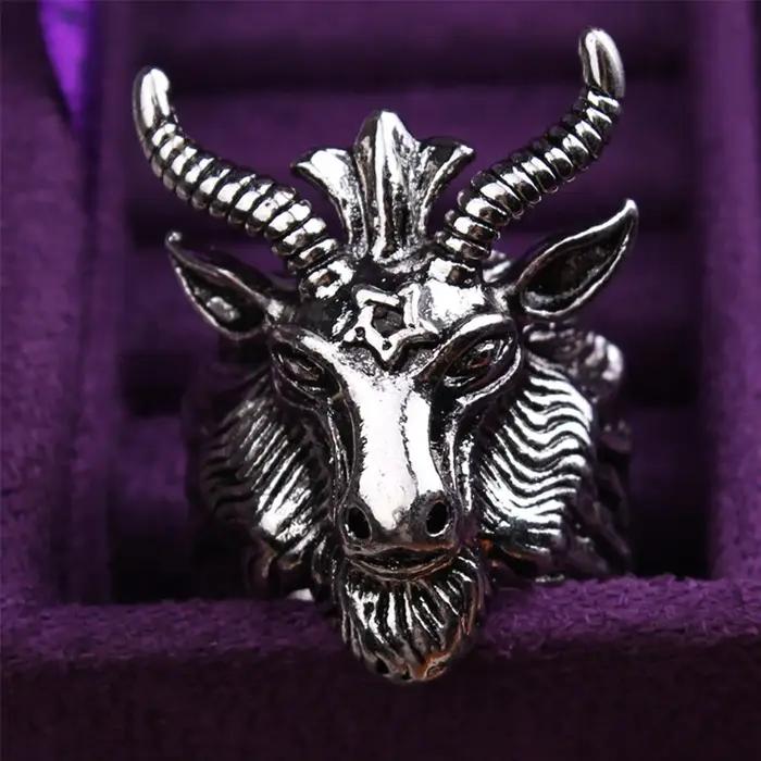 Anneau Rétro Sigil de Baphomet Punk Gothique Rock Hip Hop Accessoire Motard Cadeau Occasions Spéciales