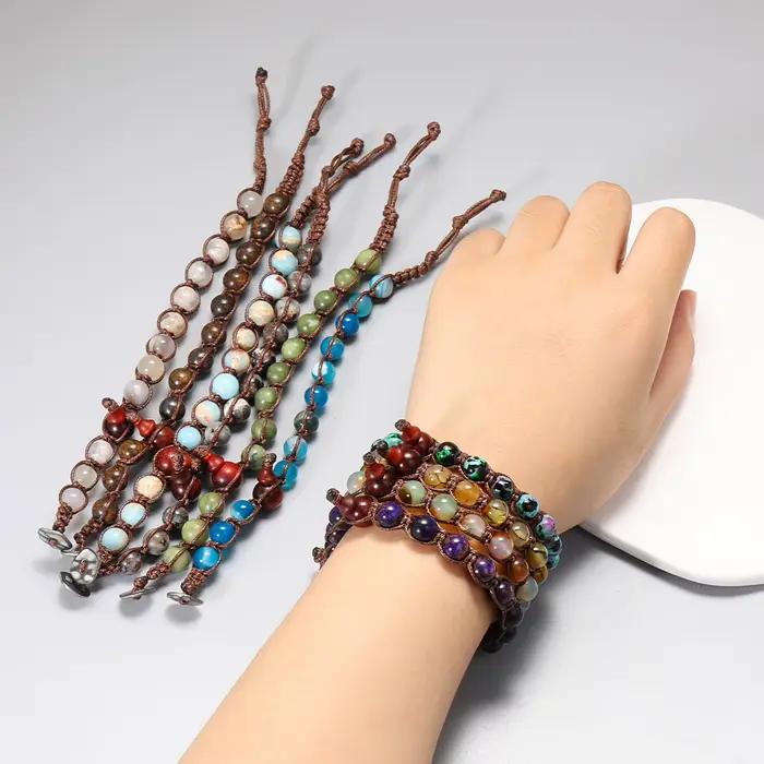Bracelets en pierre naturelle tissés à la main, réglables, bijoux de guérison de l'âme, bracelets pour hommes et femmes, cadeaux, Bracciale Tibetano Anima