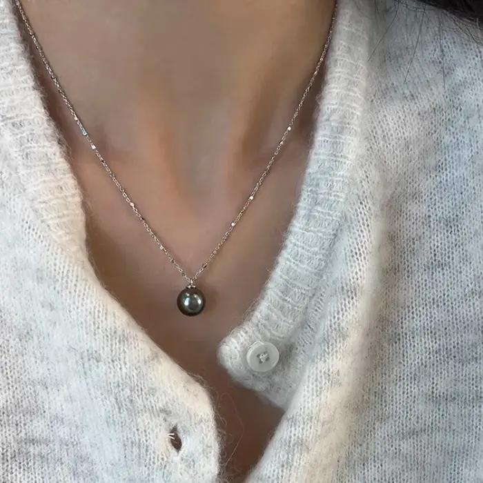 Collier de perles couleur thé, nouveau style luxueux et raffiné, perles rondes, chaîne de collier, a