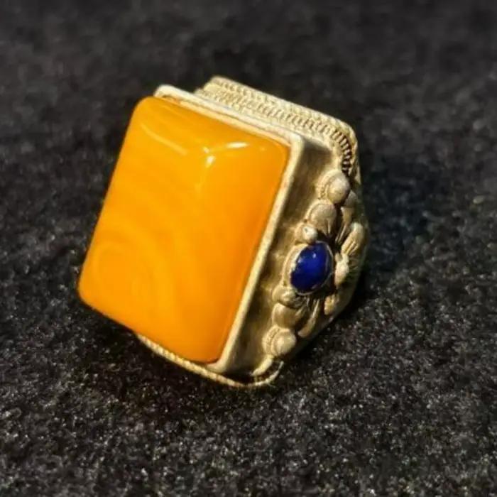 Bague vintage style selle tibétaine et mongole audacieuse incrustée de pierres précieuses artificielles réglable pour homme et femme cadeau spécial
