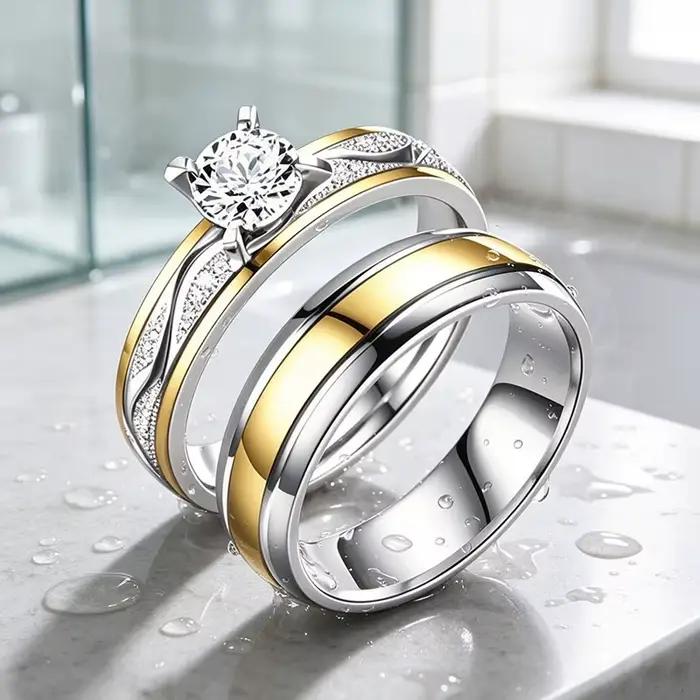 Ensemble d'anneaux de mariage bicolores pour couples