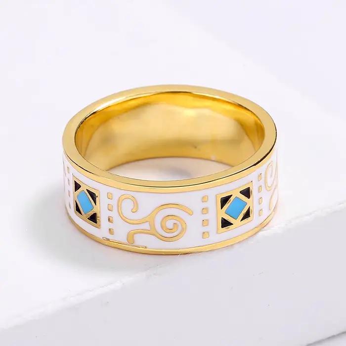 Classic18k or hommes bague mode motif irrégulier blanc main émail bijoux bague pour femmes 925 timbre offre spéciale anneaux de mariage