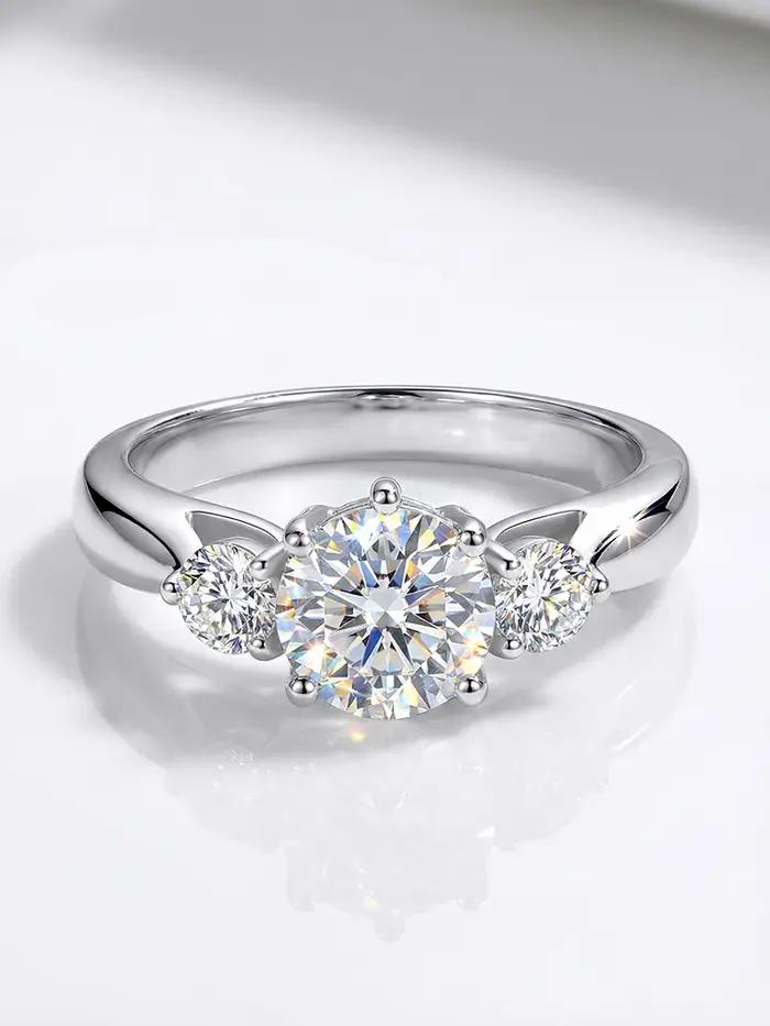 Bague ronde en diamant Moissanite 1CT pour femmes