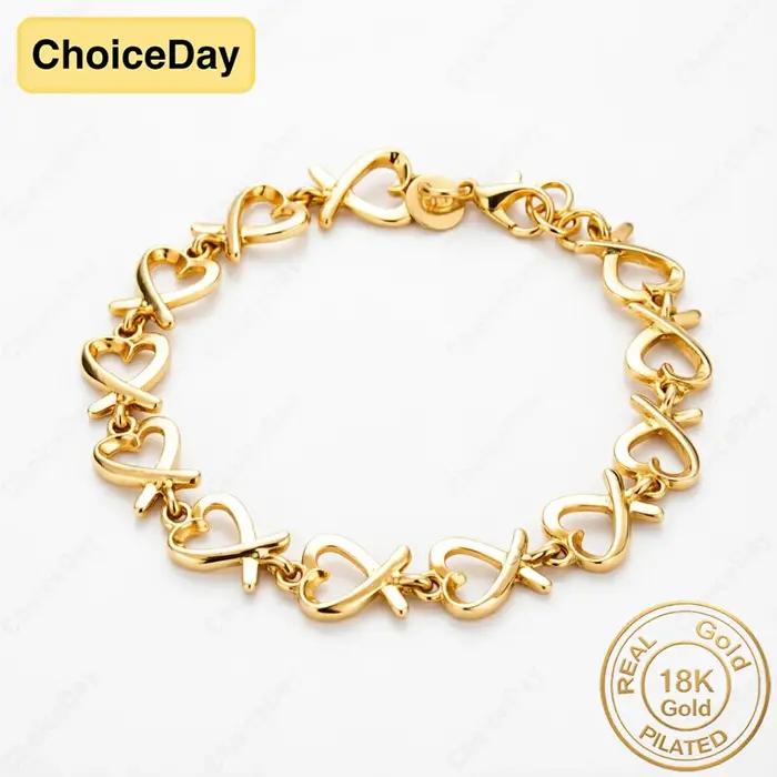 Bracelet à maillons en forme de cœur luxueux plaqué or 18 carats