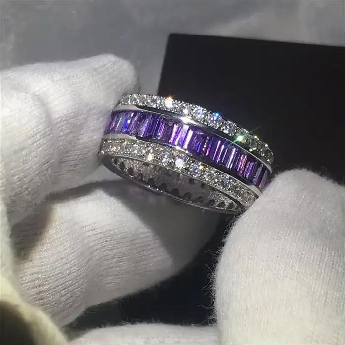 Bague de fiançailles et de mariage en or blanc 14 carats pour hommes et femmes