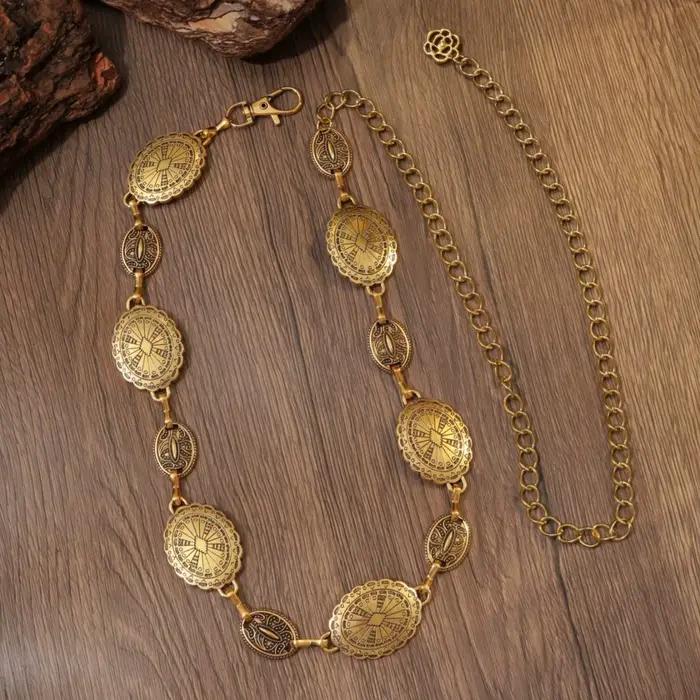 Ceinture en chaîne creuse de style boho argent doré réglable incrustation métal vintage pour femmes bijoux de corps occasions spéciales