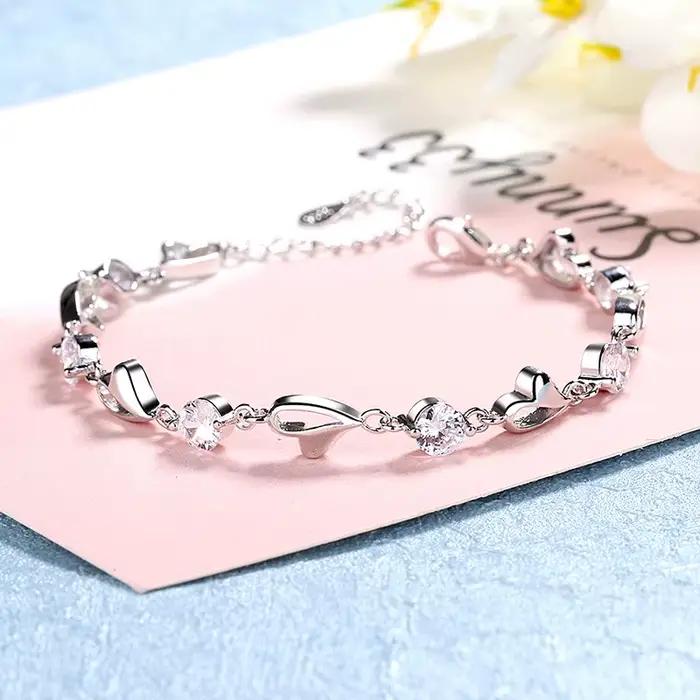 Vehong-Bracelet d'amour en argent regardé S925 avec cristal pour femme