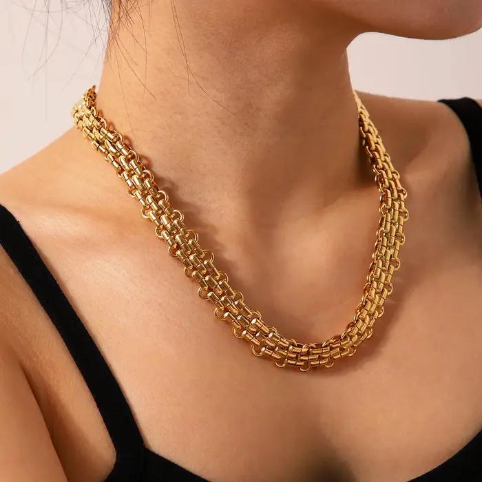 Collier chaîne massive plaqué or 18 carats style punk pour femmes et filles occasions spéciales été vacances parties