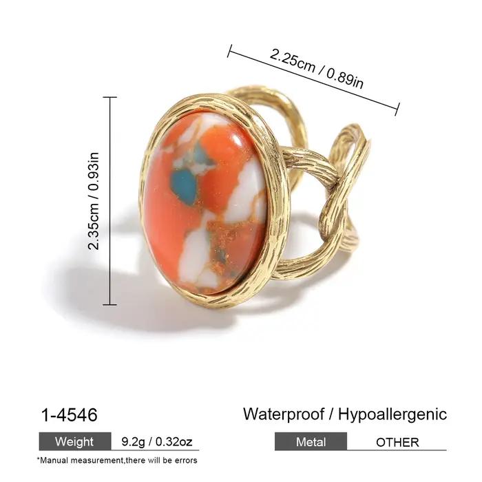 Bague en pierre naturelle colorée plaquée or pour femme - Bijou unique avec motif ovale et gemme | Bande torsadée chic