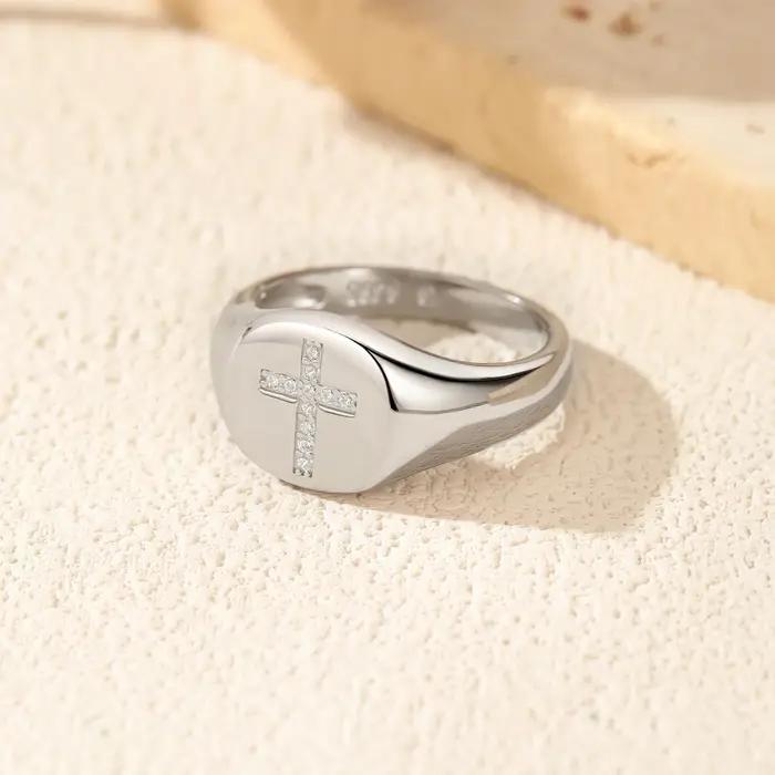 MODIAN D couleur Moissanite chevalière anneaux 925 en argent Sterling classique croix bagues pour femmes et hommes fête bijoux fins