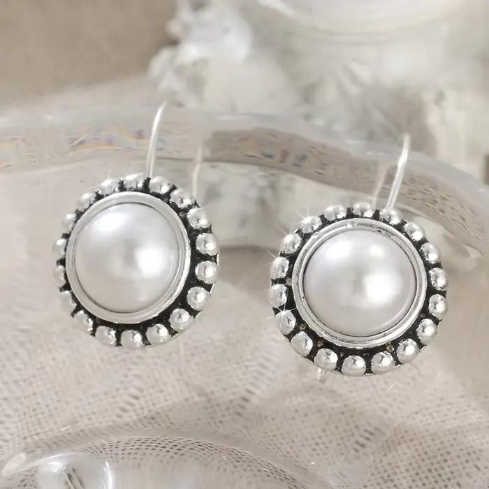 Boucles d'oreilles pendantes en perles synthétiques incrustées pour femmes